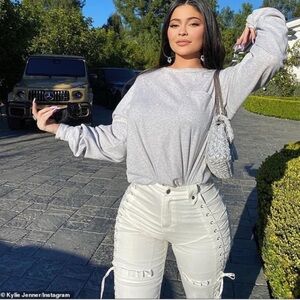 I Am Gia Holly Lace Up White Denim Pants Kylie Jenner Worn Size Large Never Worn